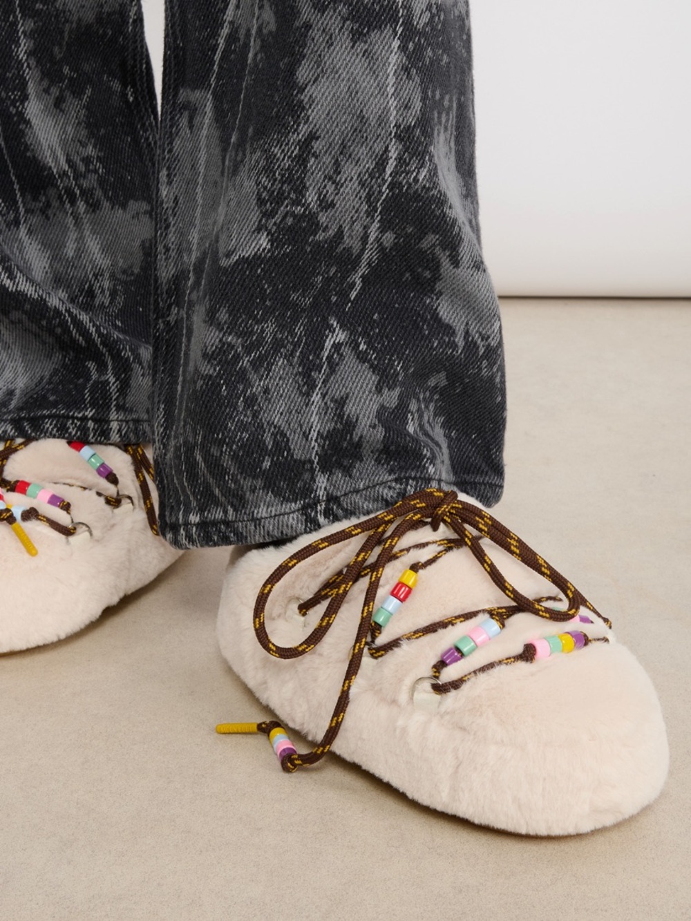 Moon Boot Beaded Faux Fur Mule